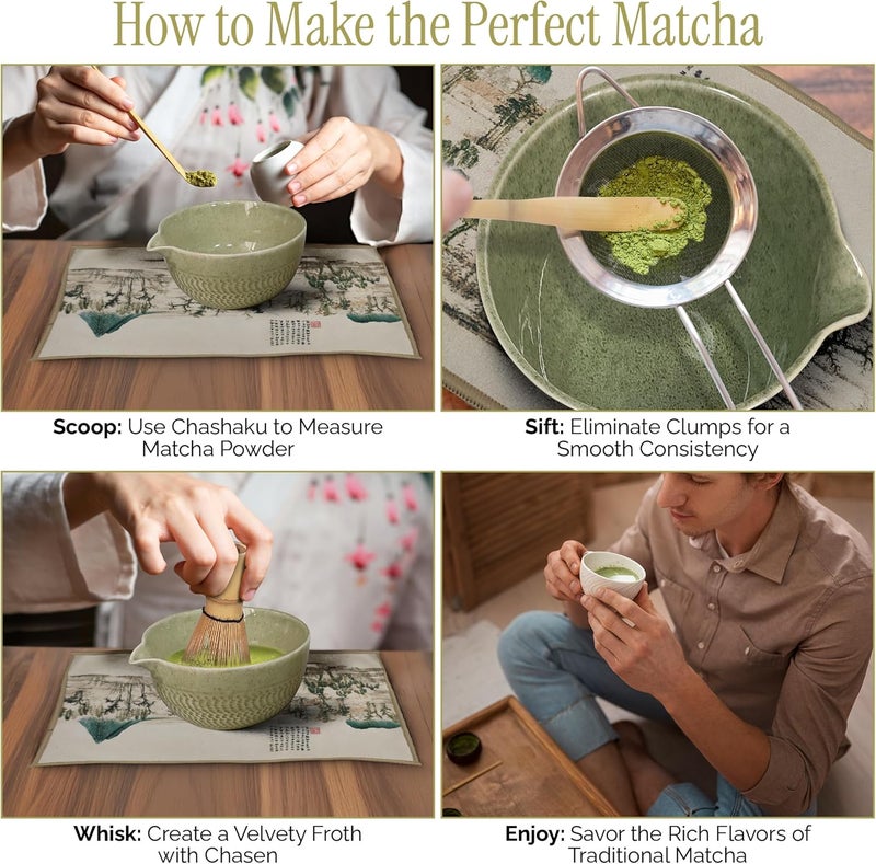 EDOVEN Matcha Whisk Set, 8-Piece Japanese Matcha Set - Ceremony Matcha Set with Matcha Sifter, Matcha Bowl, Whisk Holder, Matcha Whisk, Scoop & Magnetic Gift Box for Matcha Lovers - Matcha Kit - Image 5